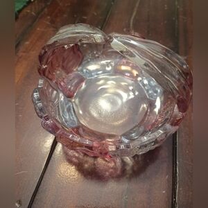 Westmoreland Pink And Iridescent Glass Flower Basket Candy Dish Mid century